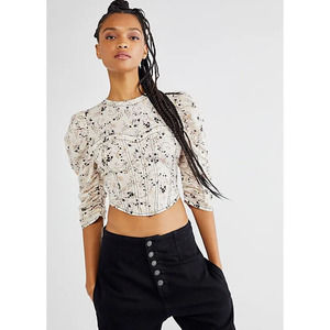 NWOT Free People Monica Top Floral Printed Puff Sleeve Top SMALL